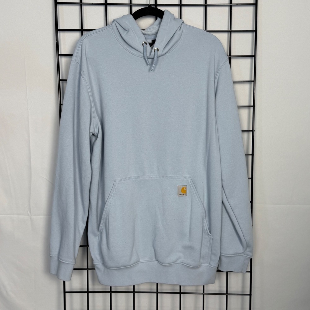 Carhartt Hoodie Men Medium Light Blue Loose Fit Graphic Sleeve Pullover Cozy‎